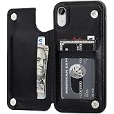 OT ONETOP iPhone XR Wallet Case with Card Holder, Premium PU Leather Kickstand Card Slots Case,Double Magnetic Clasp and Durable Shockproof Cover for iPhone XR 6.1 Inch(Black)