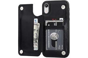 OT ONETOP iPhone XR Wallet Case with Card Holder, Premium PU Leather Kickstand Card Slots Case,Double Magnetic Clasp and Durable Shockproof Cover for iPhone XR 6.1 Inch(Black)