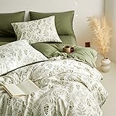 Wake In Cloud - Floral Comforter Set, Botanical Vintage Flower Coquette Cottagecore Aesthetic for Women Teen Girls, Soft Lightweight Dorm Bedding, 3 Pieces, Olive Green, Twin/Twin XL Size