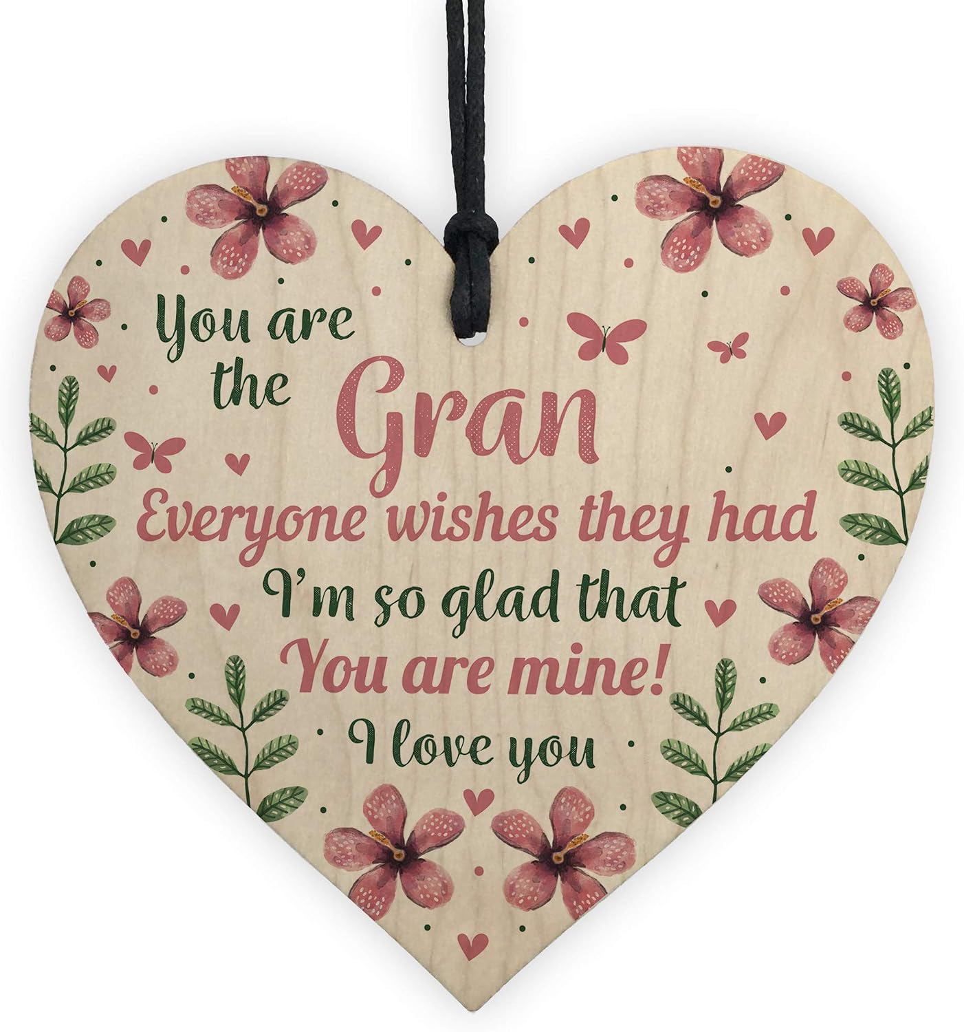 RED OCEAN Handmade Wooden Heart Nan Gifts For Birthday Nanny Nanna Gran Granny Birthday Presents, Multicolour, 10x10cm