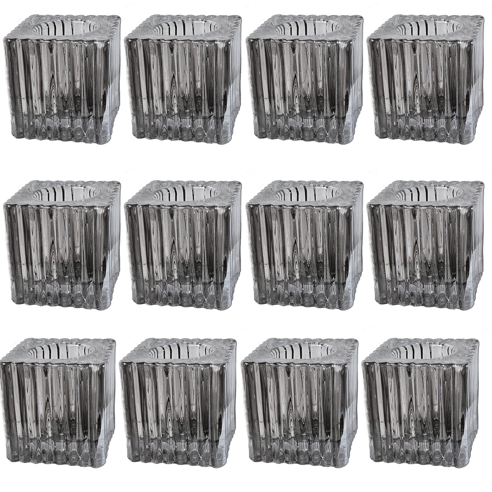 Glear Glass Square Candle Holder，AOOGON 12 Packs Candlestick Holders Pillar Candle Holders for Wedding Date Home Decoration Taper Holders (12pcs, Black)