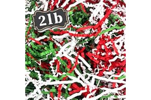ZEBMOON 2 LB Red Green White Crinkle Cut Paper Shred Filler Great for Gift Wrapping, Basket Filling, Birthday, Wedding, Halloween, Thanksgiving, Christmas Day, New Year Party Decorations Filling Supplies