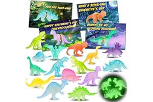 THREMHOO 32PCS Glow in Dark Dinosaur Toys Valentines Day Cards for Kids School Classroom Novelty Glowing Dino Valentine's Exchange Gifts for Toddler Boy Girl Valentine Party Favors Goodie Bag Stuffers Treat