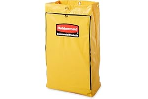 Rubbermaid FG618300 Vinyl Replacement Bag with Zipper for Cleaning Cart, 17.25" Length, 10.50" Width, 30.50" Height, Yellow