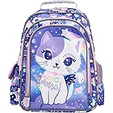 Girls Backpack Kids Backpacks for Girls Cute Cat Backpack Kawaii Backpack for Preschool Elementary Kindergarten,Light Purple Color,Large Capacity,16 Inch