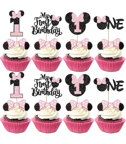 36 Pack Glitter Mouse Cupcake Toppers - Multiple Colors For Baby Shower & Birthday Parties