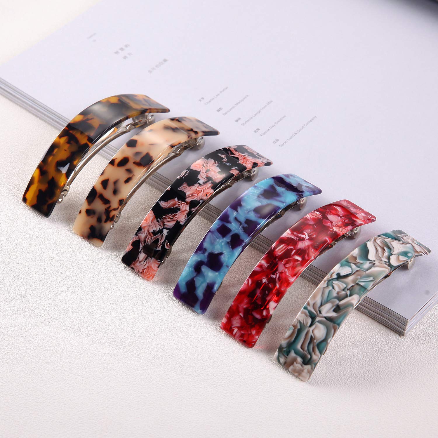 French Style Curved Rectangle Volume Barrette Tortoise Shell Hair Clips Barrettes Automatic Clasp For Thick Hair, 2 Pack : Beauty
