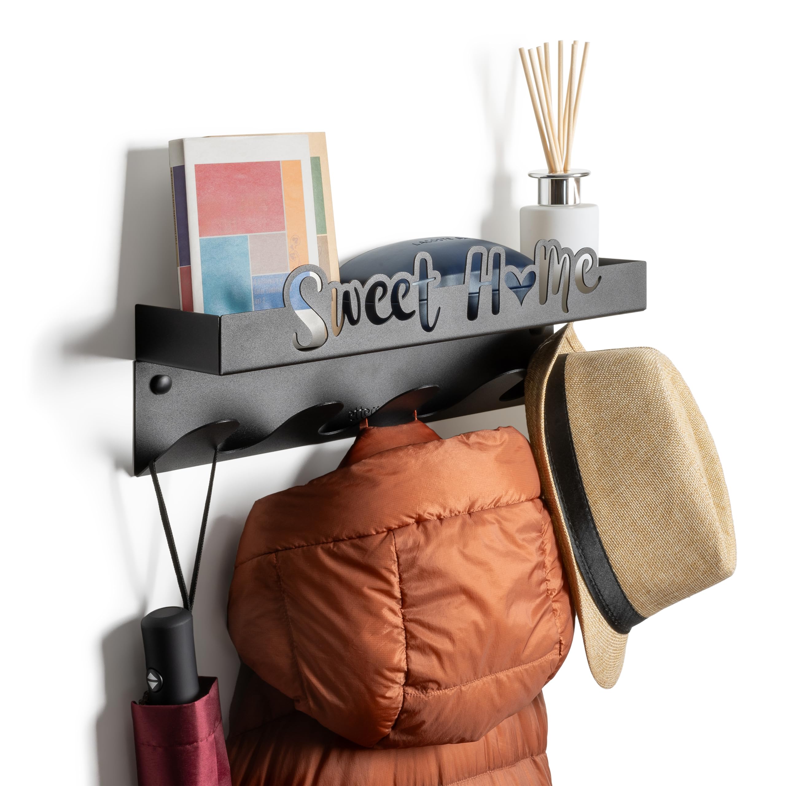 etterr | Wall Coat Rack | 40 x 15 cm | 100% Steel | Made in the European Union | Sweet Home Coat Rack | Original Wall Coat Racks | Coat Rack Entrance Hall | Coat Rack (1, Black)