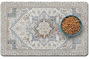 QXWREL Dog Food Mat for Floors, Absorbent and Quick-Drying Pet Cat Food Mat,Anti-Fouling and Easy-to-Clean Pet Feeding Mat,Dog Bowl Mats for Messy Drinking Water Bowls.12x20inch Bohemia Style