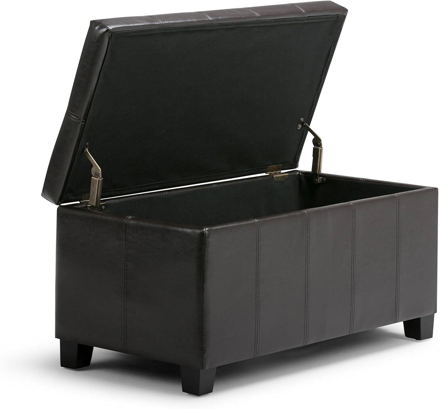 Simpli Home Dover 36 inch Wide Rectangle Lift Top Storage Ottoman Bench in Upholstered Tanners Brown Faux Leather, Footrest Stool, Coffee Table for the Living Room, Bedroom and Kids Room: Kitchen & Dining