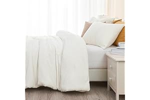 ChiXpace Fluffy Comforter Set Queen - Furry Leaves Pattern Faux Fur Bed Set 3 Pieces, Winter Ultra Soft Fuzzy Comfort Set White, Velvet Bedding Set for Queen Bed