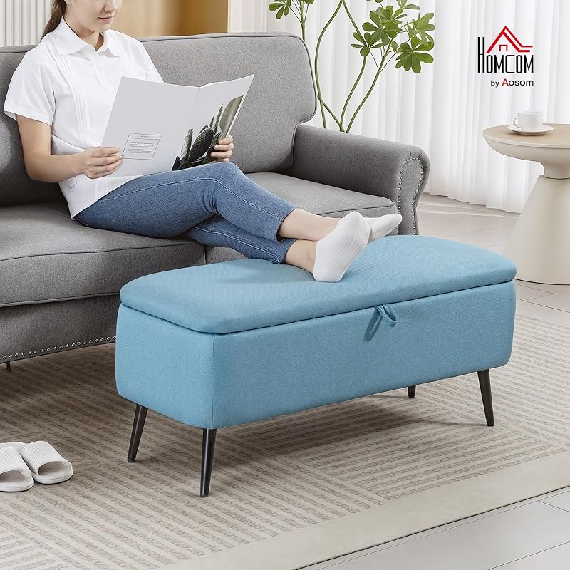 Puff Almacenaje Banco 61L con Tapa Abatible Azul Claro