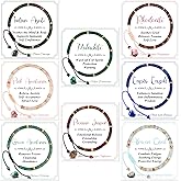 WAINIS 8Pcs Inspirational Gifts Bracelets for Women Natural Stone Crystal Healing Beaded Bracelets Adjustable Spiritual Protective Stones Beads Bracelets for Women Friends Sister