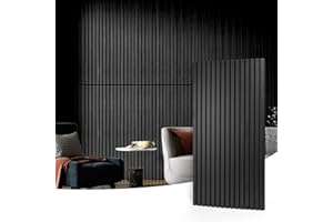 Art3d 2 Wood Slat Acoustic Panels for Wall and Ceiling - 3D Fluted Sound Absorbing Panel with Wood Finish - Matte Black