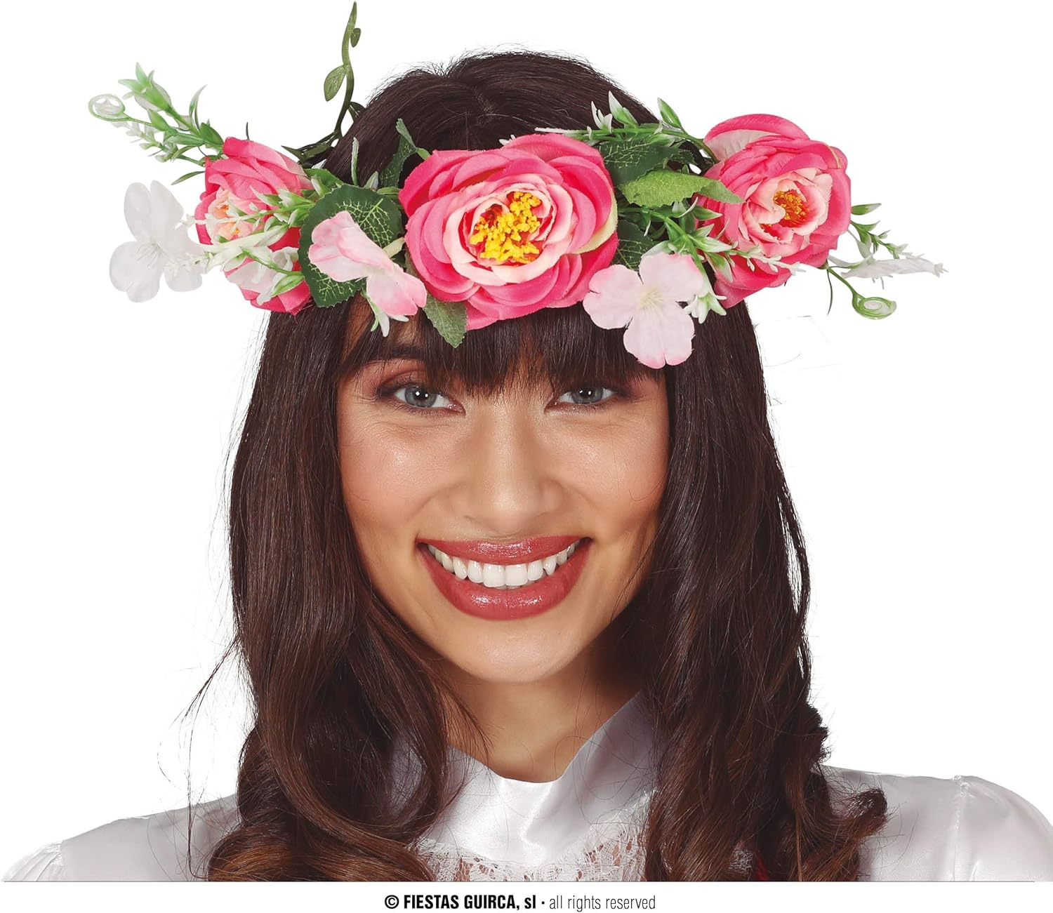 Fiestas Guirca - Guirca crown with flowers made of fabric, multi-coloured (1), Multicoloured