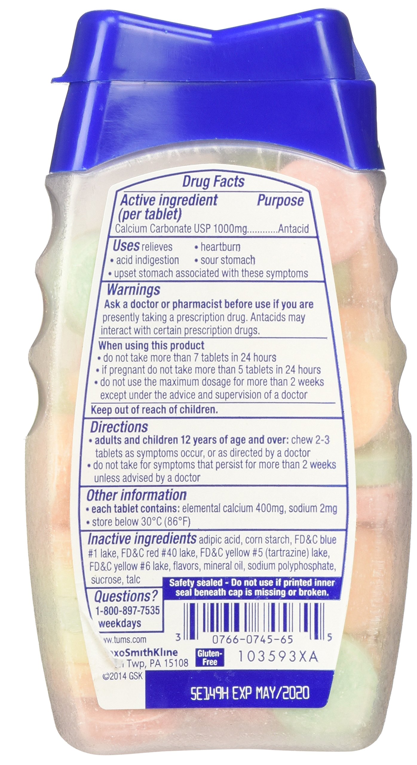 Tums Ultra Maximum Strength Chewable Tablets, Assorted Fruit 72 Ea