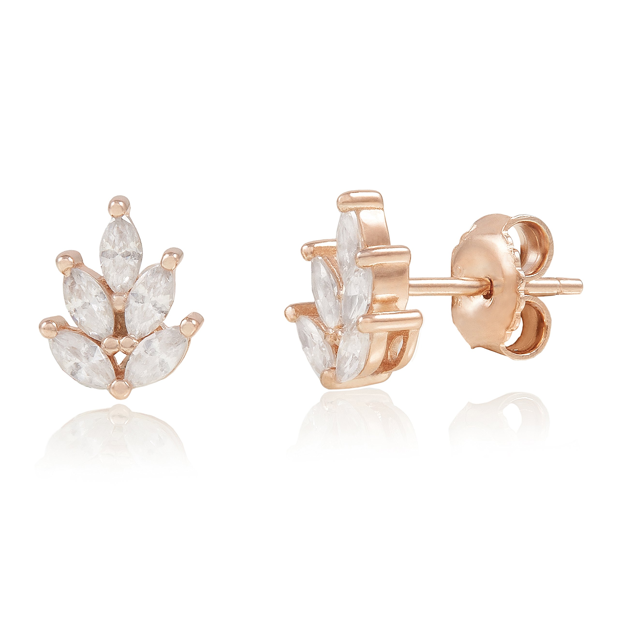 Spoil Cupid Rose Gold-Plated Sterling Silver Leaf Marquise Cubic Zirconia Stud Earrings