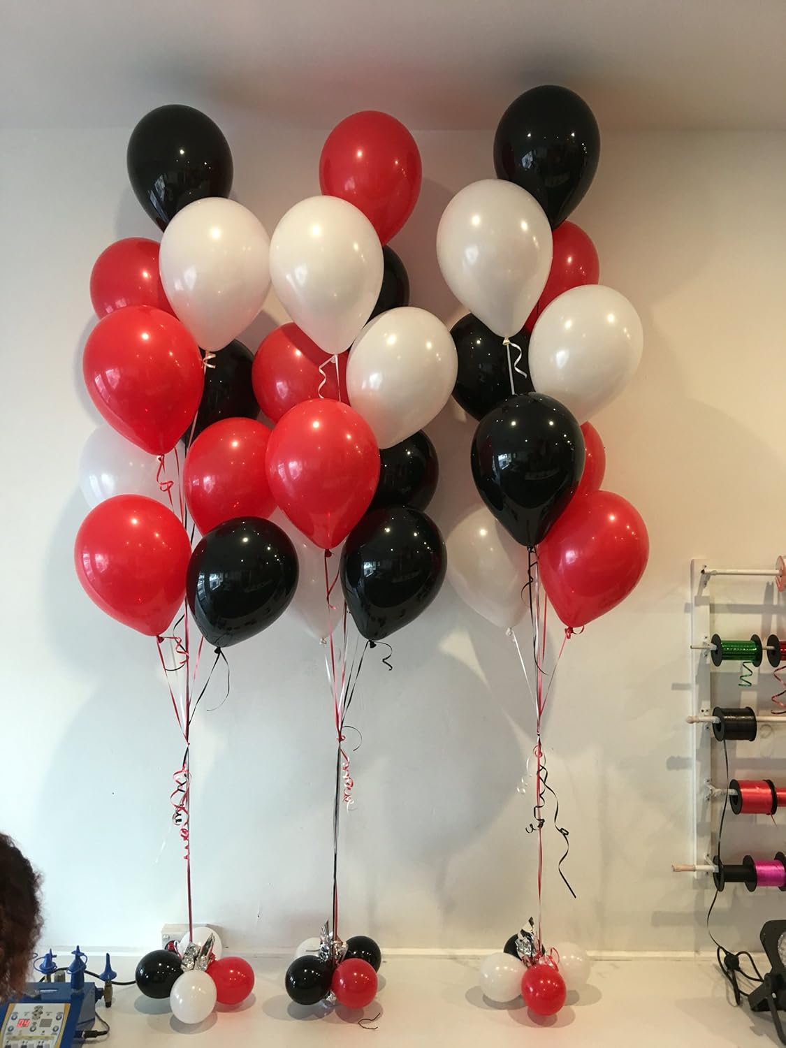 masti zone pack of 60 20 red 20 white 20 black metallic latex balloons for birthday decoration 12 inch red white black