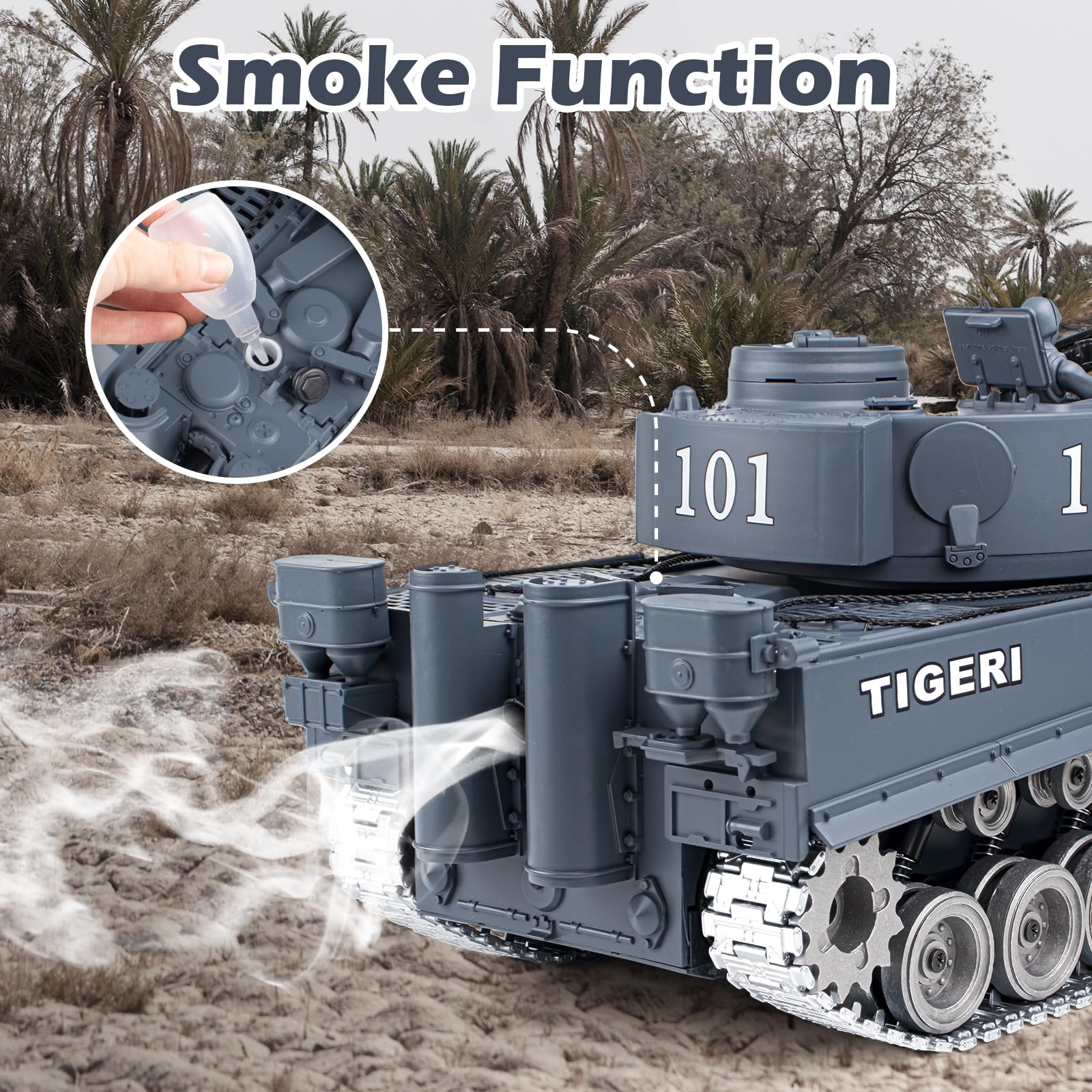 Supdex RC Tank, 1:18 Alloy Metal German Tiger I Remote Control Army Model Toys, 2.4Ghz RC Vehicle with Smoke, Sound and Lights, Military Tank That Shoots BBS and Water Bombs for Adults and Kids