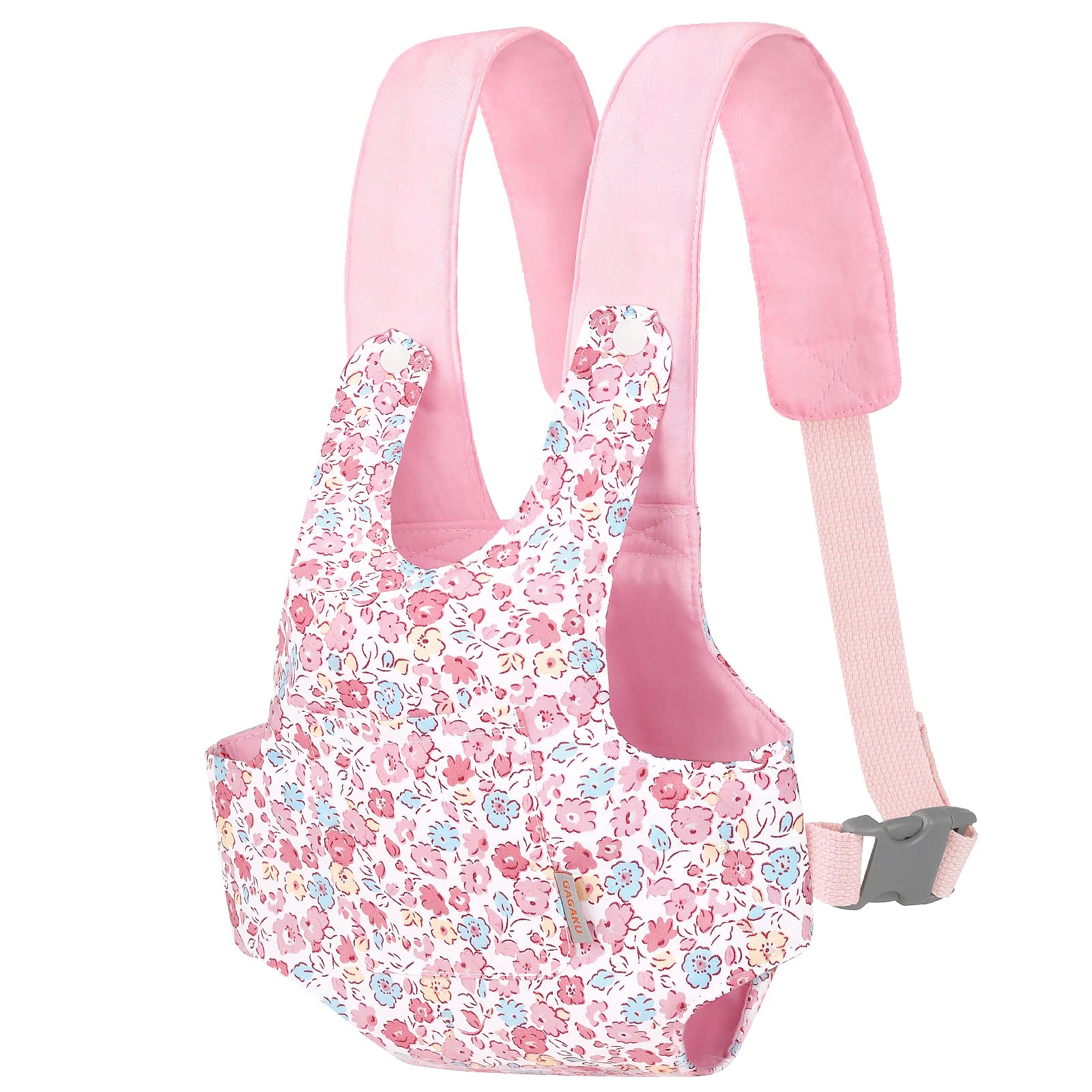 GAGAKU Baby Doll Carrier Front and Back Stuffed Toy Carrying Cross Shoulder Straps Carriers for Girls Snap Fastener - Pink Flowers — image 1