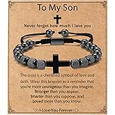 VULETO Cross Bracelet Gifts for Boys Men, Adjustable Obsidian Beads Bracelet Valentines Christian Religious Bapstim Jewelry Gifts for Kids Teenage Teen Boys
