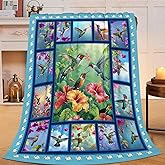 Hummingbird Blanket Hummingbird Throw Blanket Flower Floral Flannel Stuff Merch Cozy Decor Fleece Plush Fuzzy Warm Soft Lightweight Bedding Gifts for Girls Women Men Boy Couch Sofa 50"X40"