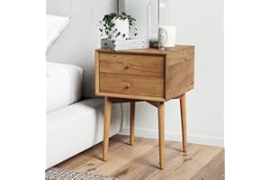 Nathan James 32704 Harper Mid-Century Oak Wood Nightstand with 2-Drawers, Small Side End Table with Storage, Brown