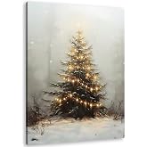 TLESKE Vintage Winter Snowy Christmas Tree Wall Art Decor, Rustic Christmas Pine Tree Canvas Wall Art Print for Farmhouse Living Room Bedroom, Aesthetic Christmas Winter Wall Artwork Picture, 11x14