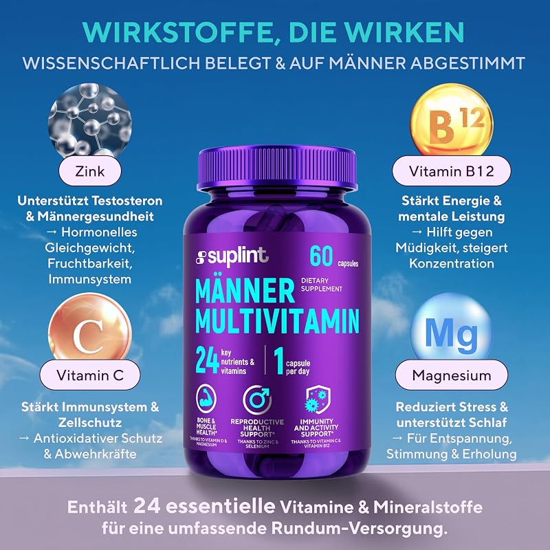 Hochdosiert Multivitamin Kapseln für Männer – Vitamin Komplex – 60 Kapseln