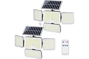 JACKYLED Solar Lights for Outside, 304 LED 8500K Motion Sensor Outdoor Light, 4 Adjustable Heads 3 Mode Solar Flood Lights, IP65 Waterproof LED Security Lights for Yard Patio Wall (2 Pack)