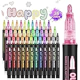 Double Line Outline Markers, 36 Colors Shimmer