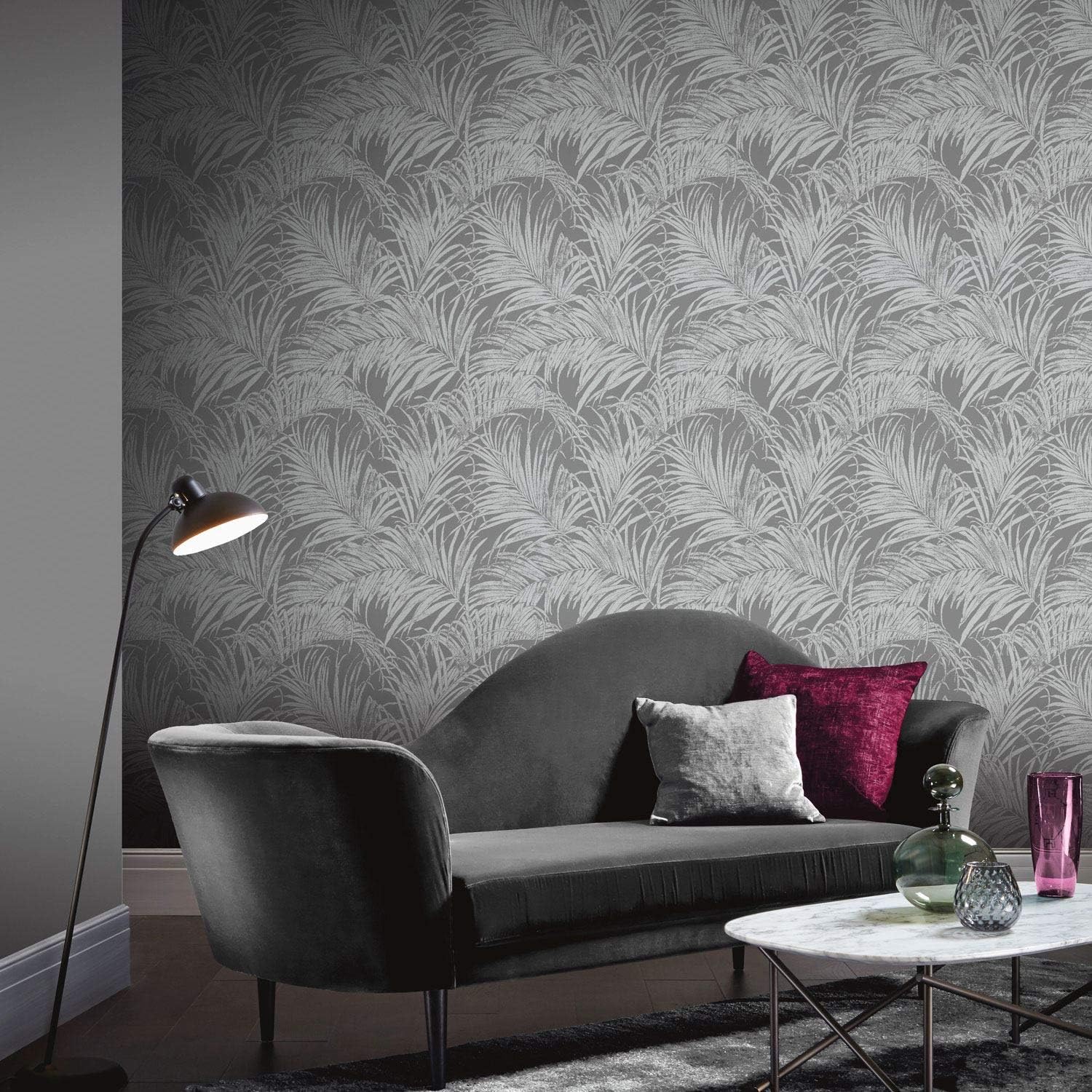 Arthouse Palm Gunmetal Grey Wallpaper 903305, 52.1 x 1005.8 cm - Image 3