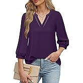 Unixseque Women's 3/4 Length Sleeve Blouses Chiffon V Neck Business Casual Tops Ladies Work Shirts