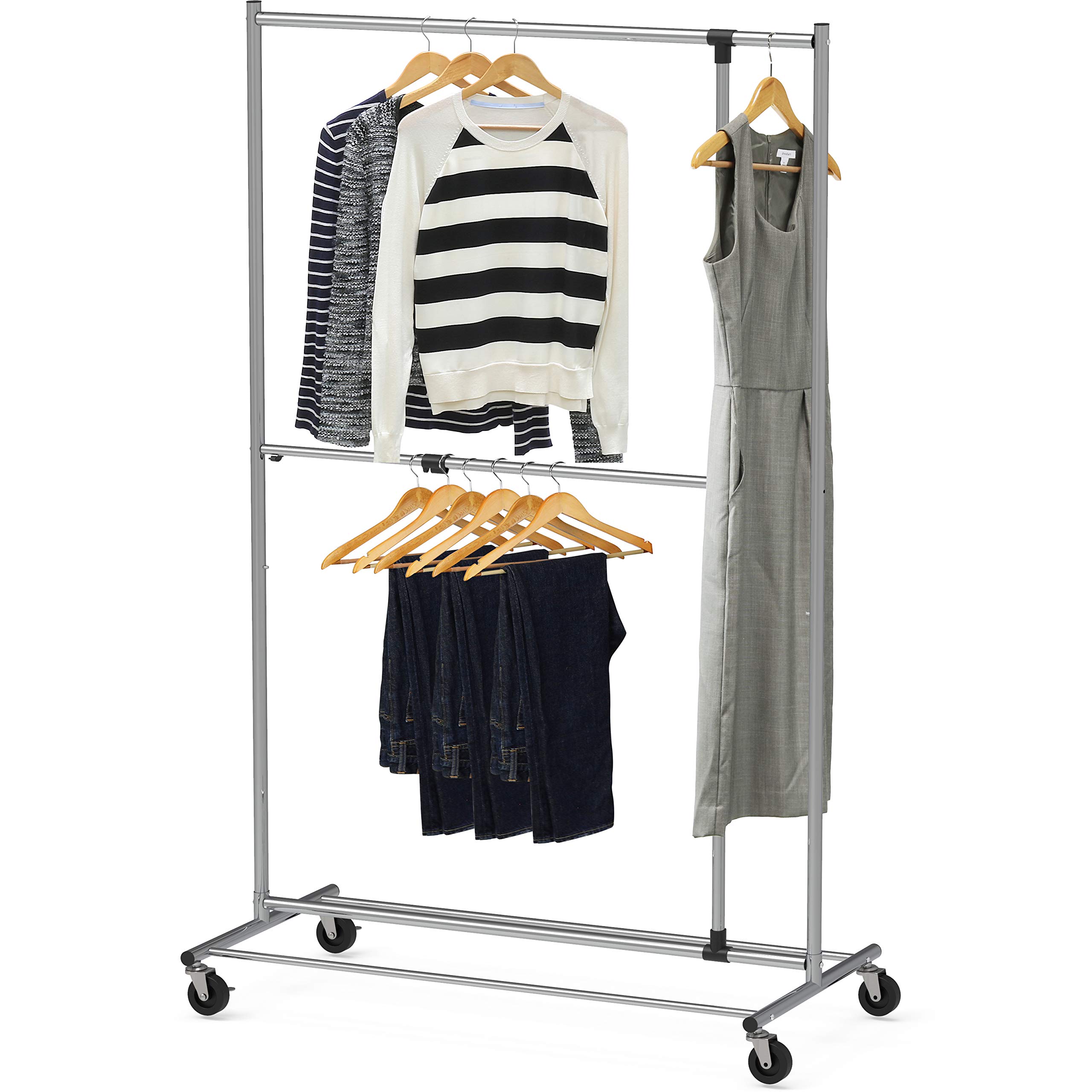 Simple Houseware Dual Bar Adjustable Garment Rack, Chrome, 72-inch Height