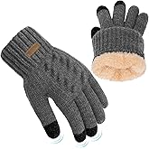 HRUTANE Womens Winter Gloves Cold Weather Warm Knit Touchscreen Fingers Elastic Cuff Soft Lining Thermal Dual Layer Glove