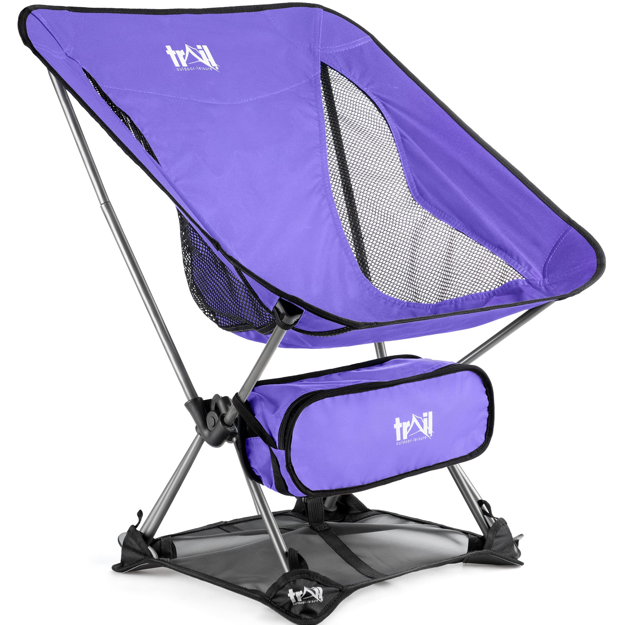 Trail Hawk Lightweight Camping Chair Portable Compact Ultralight Folding Seat with Ground Mat and Bag (Purple)