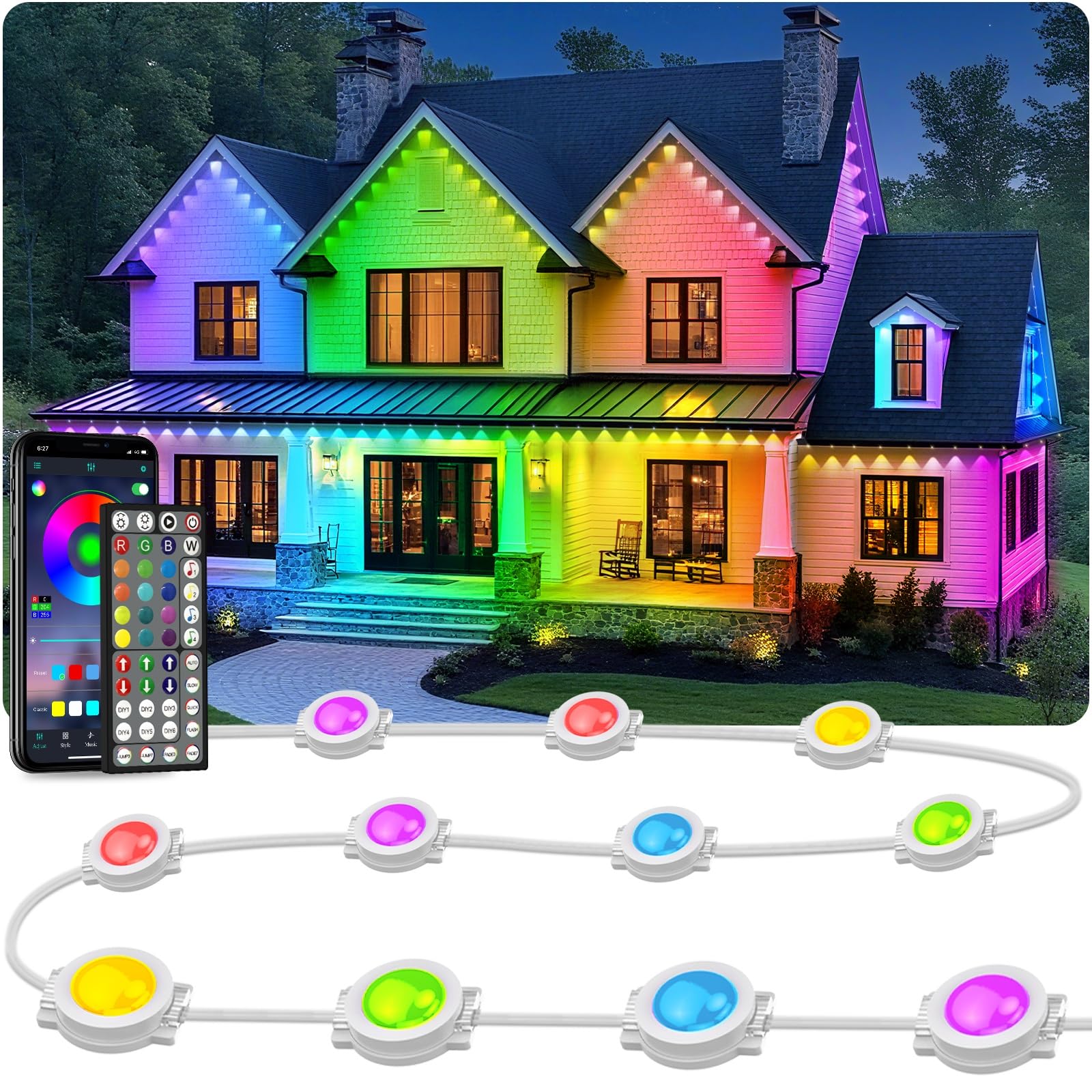 LITSOUL 100FT Permanent Outdoor Lights for House Waterproof, Smart RGB Eave LED Lighting with 16 Million Colors, IP67 Outdoor Strip Lights for Christmas Halloween Holiday Daily Decorations (100FT) Image