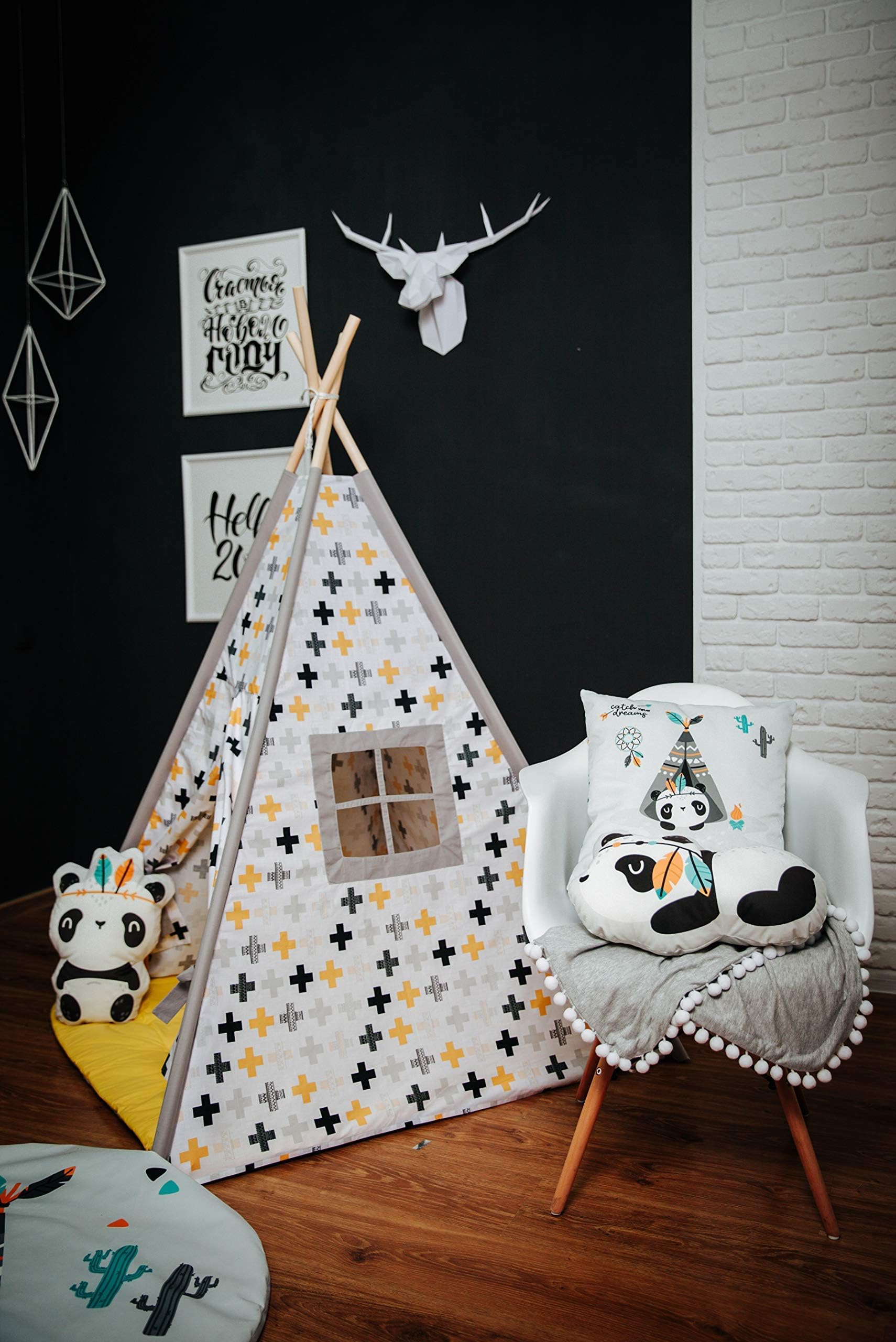 BabyCo Teepee 100% Cotton Play Tent Teepee Tent Wigwam Playhouse Organic Cotton Teepee Tipi Indian Teepee Monochrome Stripes Teepee Tee pee