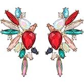 VANGETIMI Vintage Rhinestone Statement Earrings for Women Fashion Bling Colorful Crystal Cluster Drop Dangle Earrings