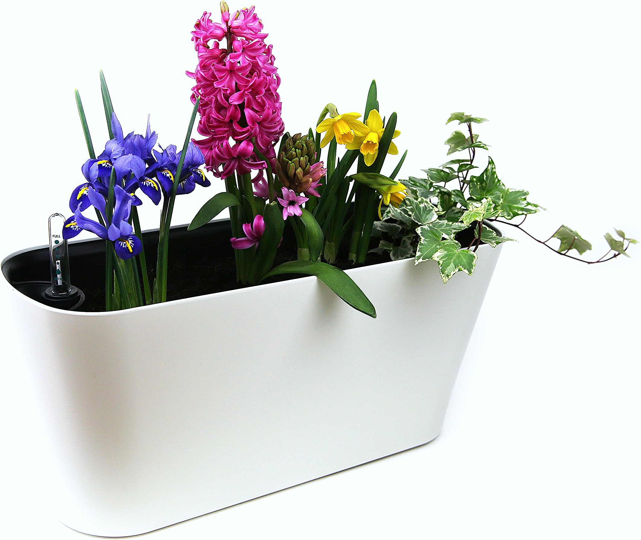 MyEasygro Self Watering Planter for Indoor and Outdoor | Excellent Pot for Flowers, House Plants, Herbs, Vegetables, Seeds | Water Level Indicator | Create an Urban Garden | 40 x 15 x 18.5cm (White)