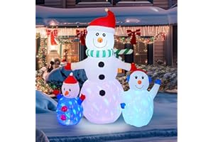 Hourleey 6 FT Christmas Inflatable Snowman Outdoor Decorations, Blow up Snowman Built-in Colorful Rotating LED, Waterproof Christmas Decoration for Yard Garden Lawn Xmas Holiday Decor