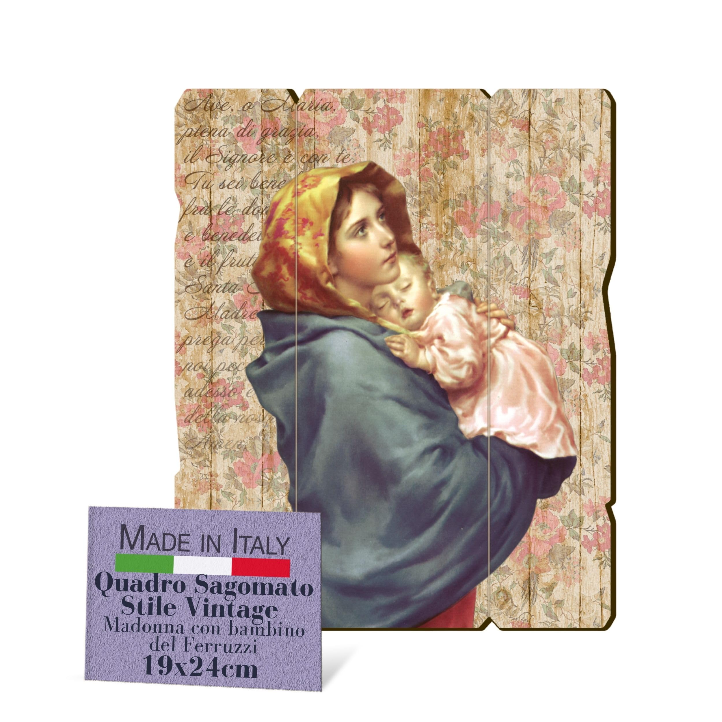 F.LLI BONELLA FRATELLI BONELLA - Painting Madonna with Child by Ferruzzi Vintage Shaped - Painting Poplar Wood Thickness 8mm - Painting Madonna Bedroom 19x24 cm - 100% Made in Italy — image 1