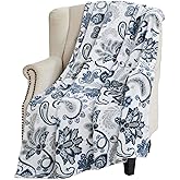 Serafina Home Throw Blanket: Velvety Soft, Durable Fleece Accent for Bed or Couch (Navy Damask and Paisley, 50 x 70 inches)