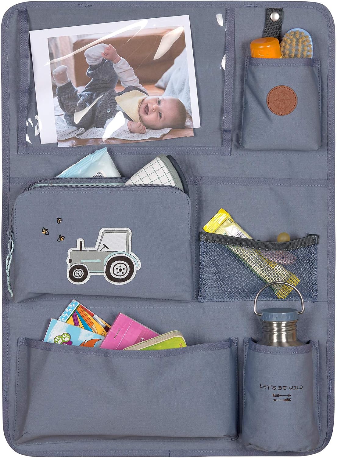 LÄSSIG Adventure Kids car back seat organizer, 55 cm, Tractor blue - Image 3