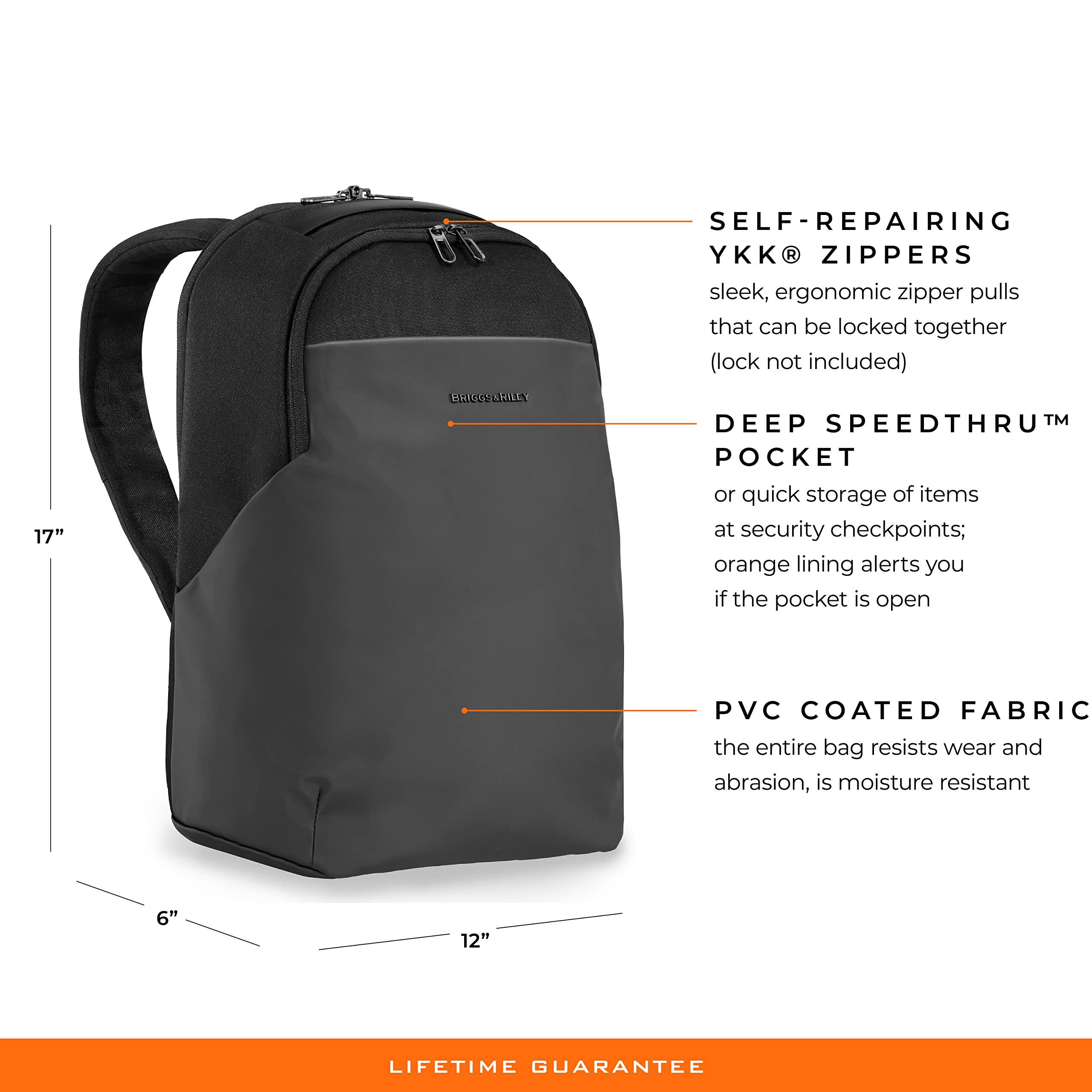 Briggs & Riley Delve Medium Backpack, fits up to 15 inch laptop, Black, 17