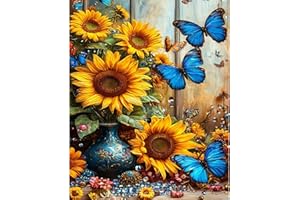 VIGEGU Sunflower Stamped Cross Stitch Kits for Beginner, Butterfly Needlepoint Counted Cross Stitch Embroidery Kits for Adults,Flower 11CT Dimensions Counted Cross Stitch Patterns Arts Craft Kits 12x16 in