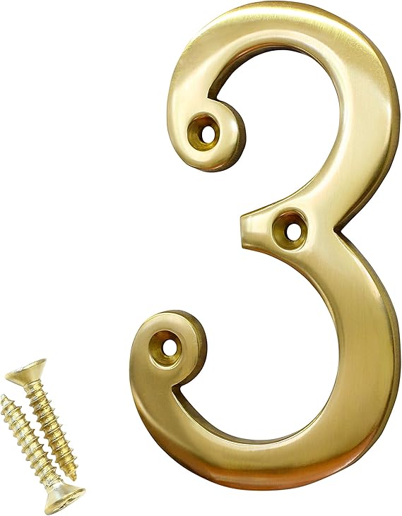 RCH Hardware NOBR2271100 Brass House Number, 4 Inch, Polished Brass