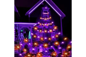 Yumhum 250 LED Orange and Purple Halloween Spider Web Lights Outdoor Decorations, 19.7FTx13.1FT Plug in 8 Twinkle Modes Light Up Spider Web Decorations for Yard Home Decor Halloween Decorations
