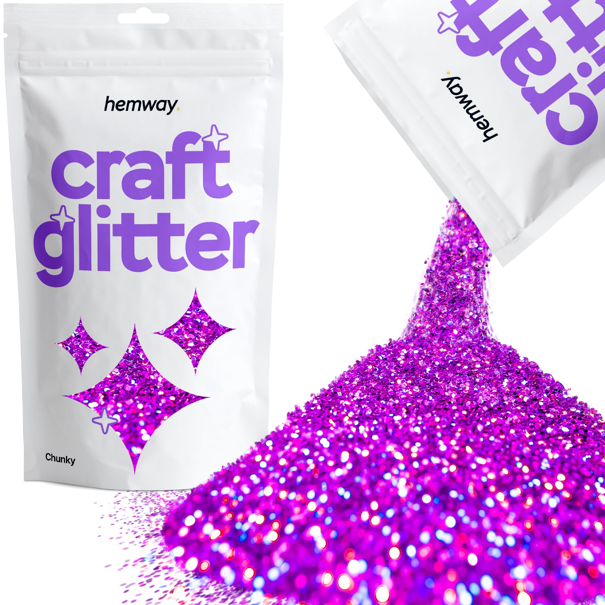 Hemway Craft Glitter Purple Holographic 100g Chunky Glitter for Crafts, Resin, Cosmetic, Nail, Face, Body, Festival, Tumblers, Art, Candle, Crafting