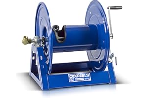 Coxreels 1125-5-100 Hand Crank Steel Hose Reel, 1125 Series – ¾” x 100’, 3,000 PSI - Heavy Duty All Welded Steel A Frame - Adjustable Tension Break – Made in the USA, Blue